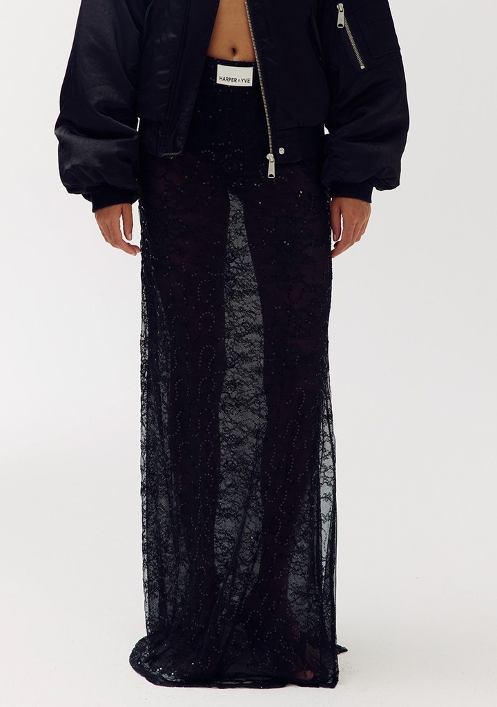 HARPER AND YVE - JUPE LONGUE "LENY" À SEQUINS NOIRE