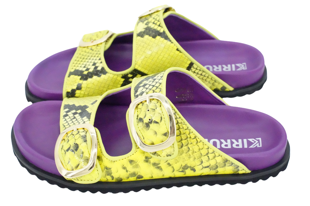 KIRRUNA - "CORDOBA 12" YELLOW AND PURPLE DOUBLE-STRAP SANDALS (36)