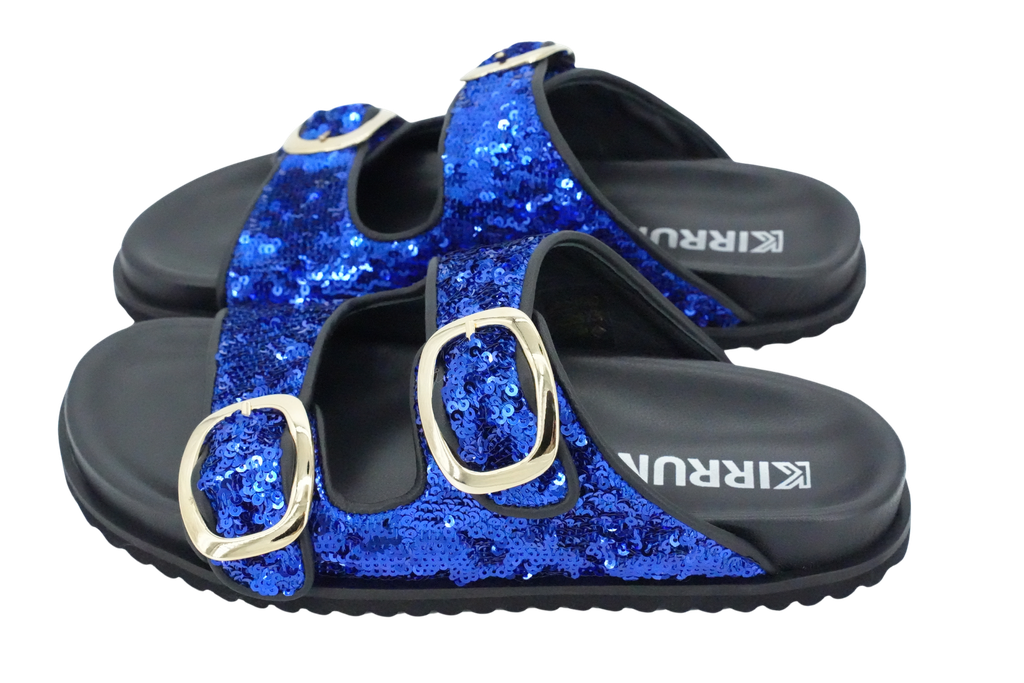 KIRRUNA - „CORDOBA 06“ DOPPELRIEMEN-SANDALEN MIT BLAUEN PAILLETTEN
