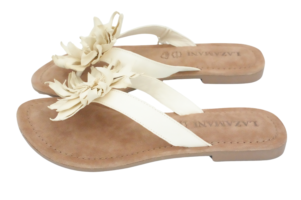 LAZAMANI - WHITE FLOWER SANDALS