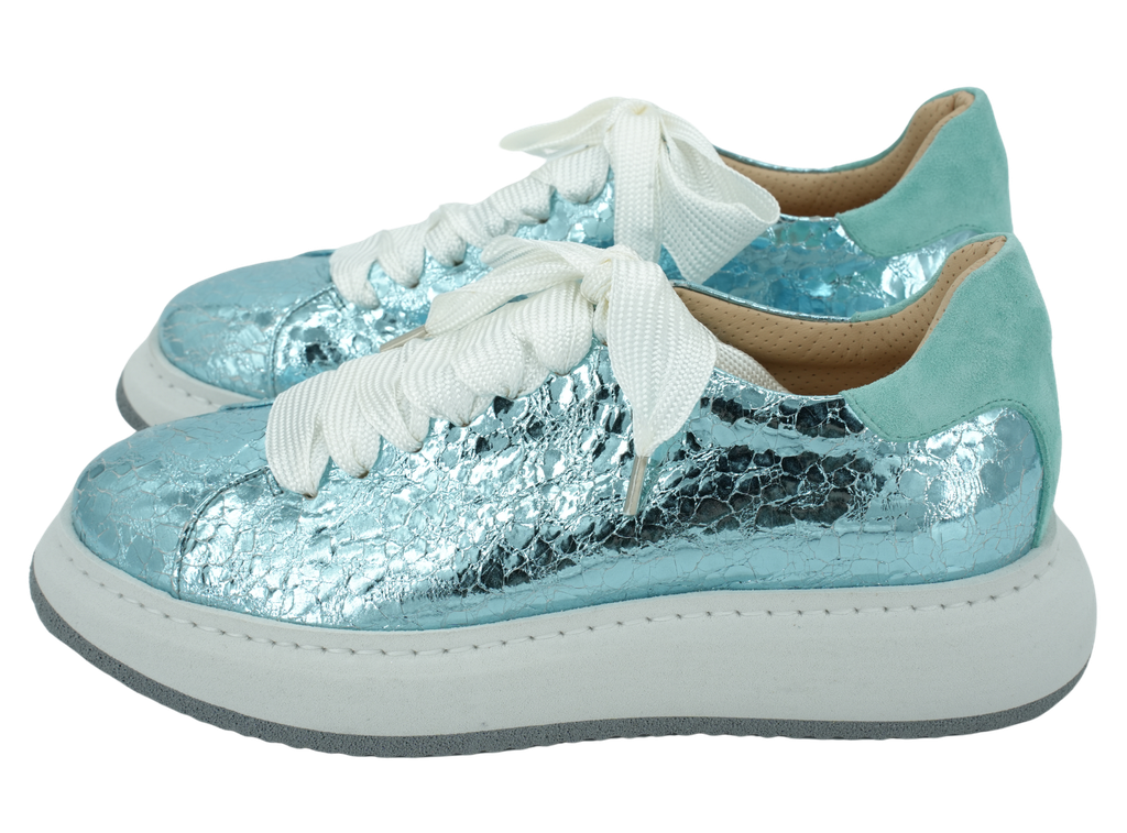 LAURA BELLARIVA - METALLIC BLAUWE SNEAKERS
