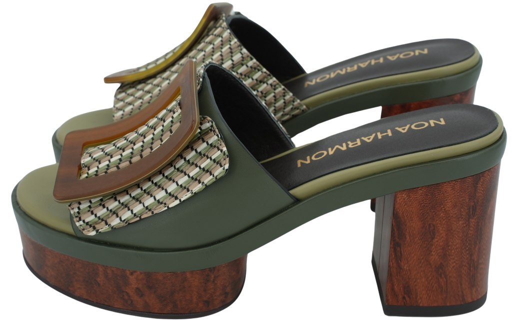 NOA HARMON - KHAKI "EDEN" MUILTJES MET HAK