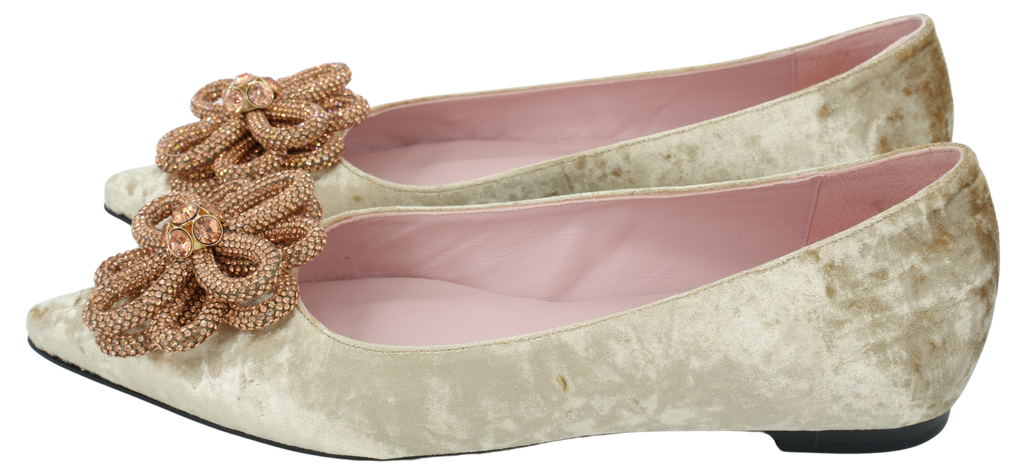 RAS - "MARS NUDE" BEIGE VELVET BALLERINAS (36)