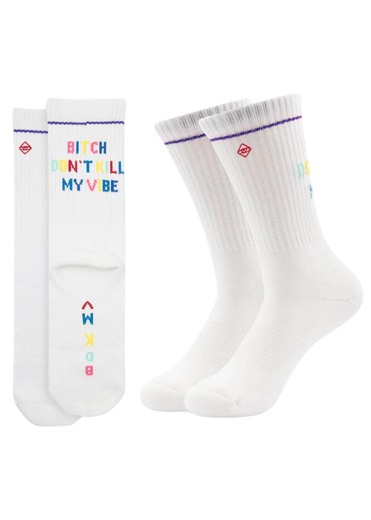 JCLAY - CHAUSSETTES BITCH DON'T KILL MY VIBE WHITE