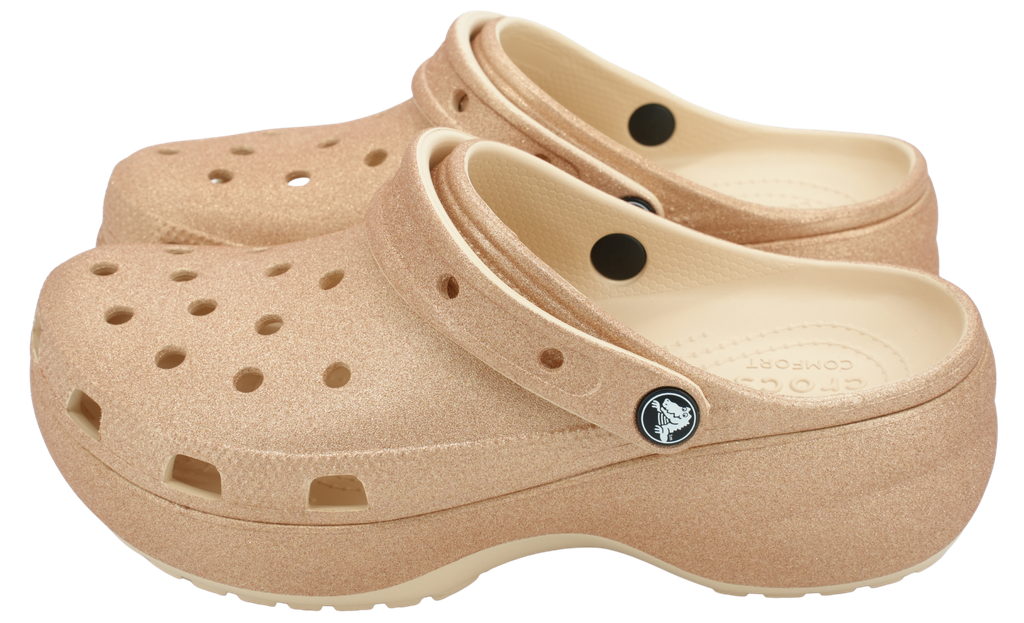 CROCS - CLASSIC PLATFORM GLITTER BEIGE CLOGS