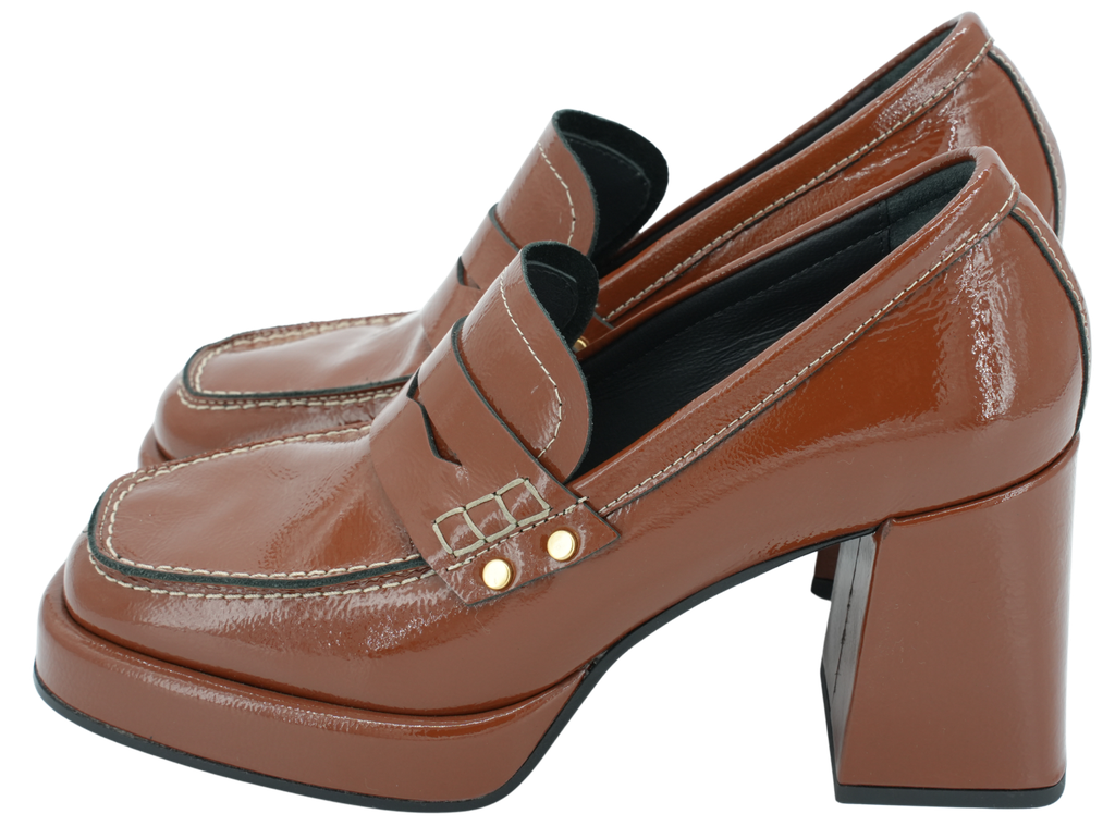 JANET&JANET - COGNAC HEELED MOCCASINS (36)