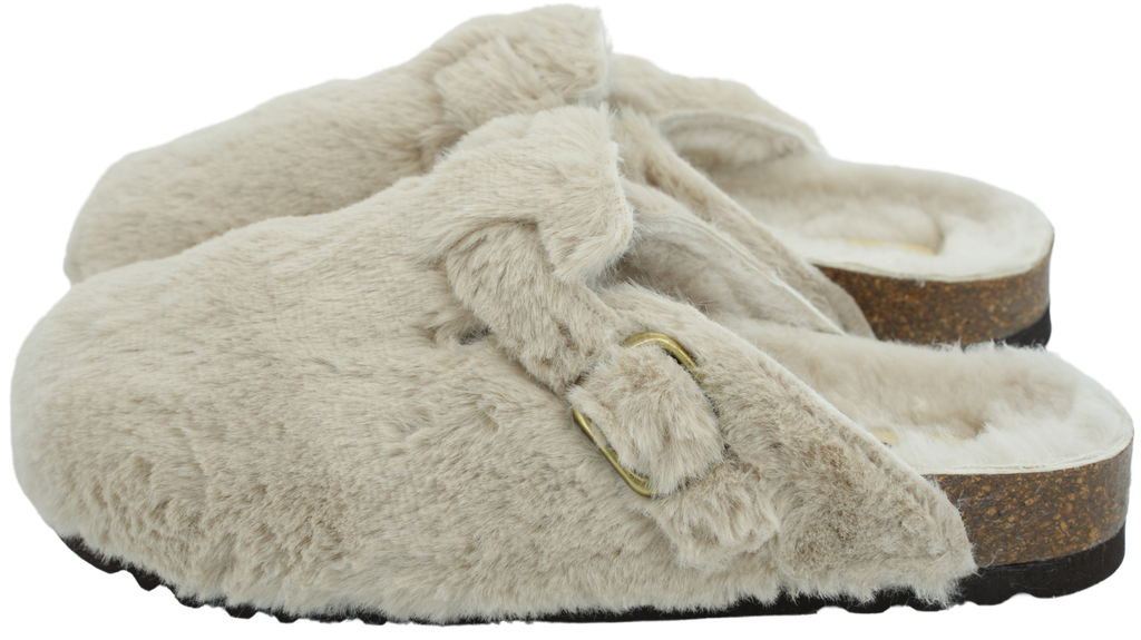 SCHOLL - BEIGEFARBENE CLOGS MIT FELLFÜLLUNG