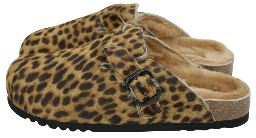 SCHOLL - LEOPARDEN-CLOGS MIT FELLBESATZ