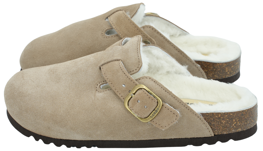 SCHOLL - DARK BEIGE FUR-LINED CLOGS