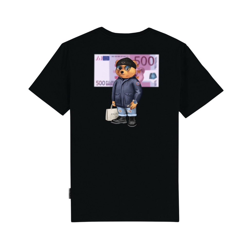 BARON FILOU - PRINT ZWART EURO T-SHIRT OP DE ACHTERKANT