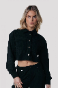 COLOURFUL REBEL - BLOUSE COURTE VELOUR CÔTELÉ NOIRE
