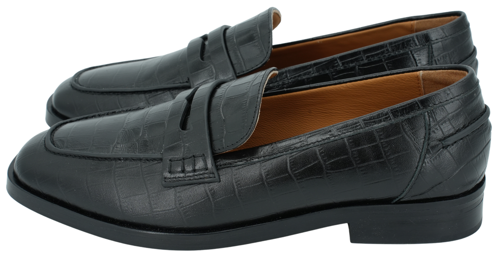 MI/MAI - BLACK "LUCIANO" CROC EFFECT MOCCASINS
