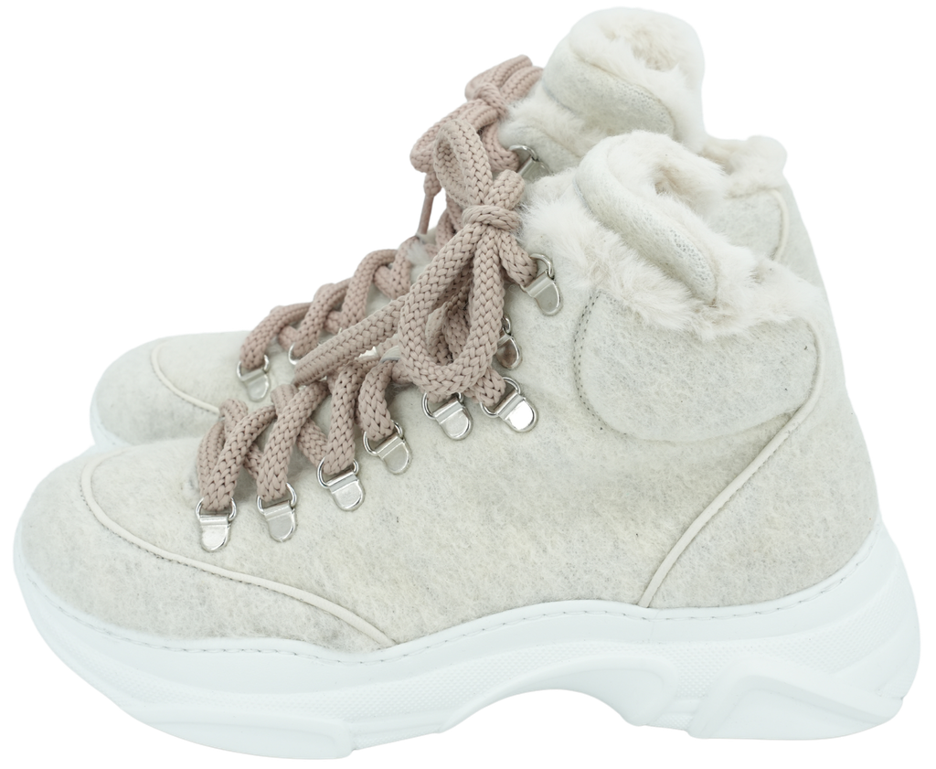 PRIMABASE - SNEAKERS AUS GRAUER WOLLE MIT PELZFÜLLUNG