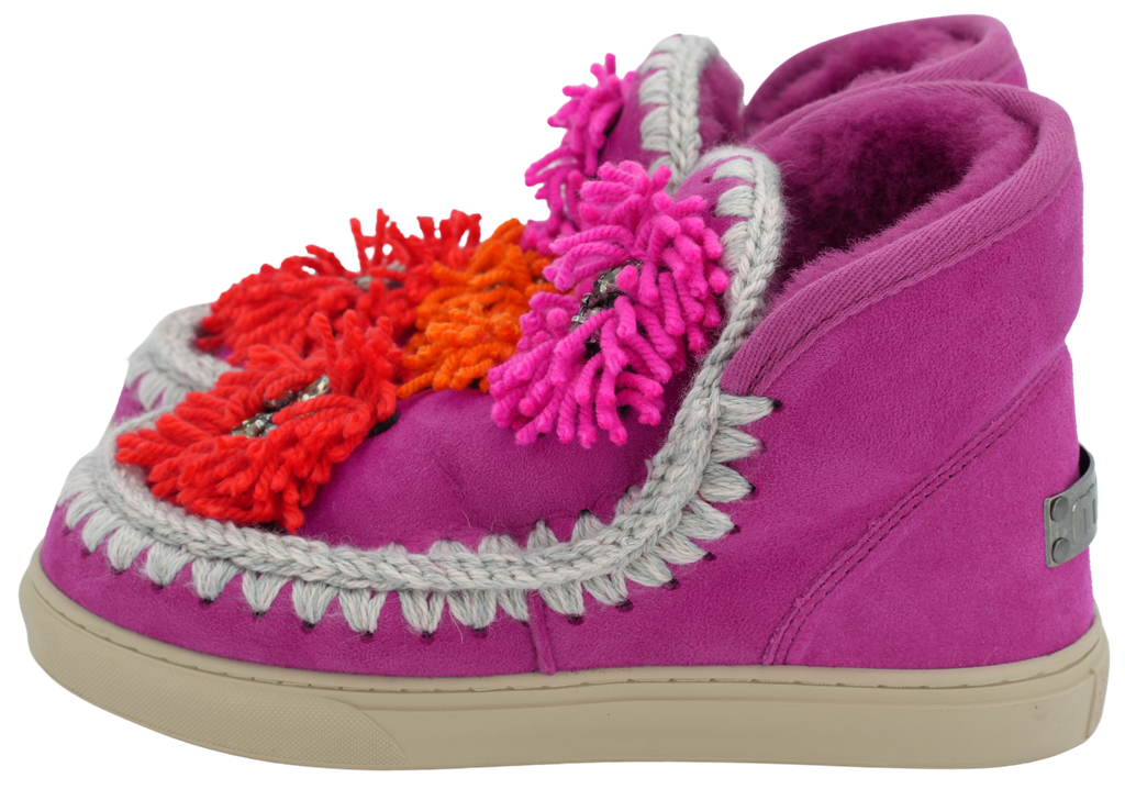 MOU - BOOTS FOURRÉES À FLEURS ROSE FLUO