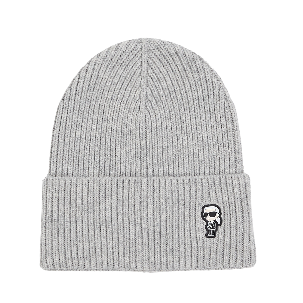 KARL LAGERFELD - "K/IKONIK" GREY WIDE CUFF BEANIE