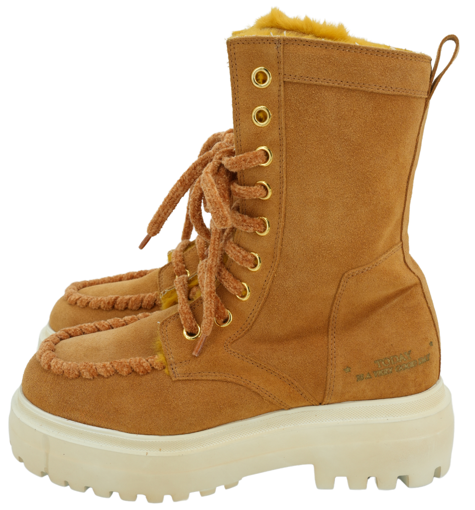 PRIMABASE - MUSTARD FURRED ANKLE BOOTS