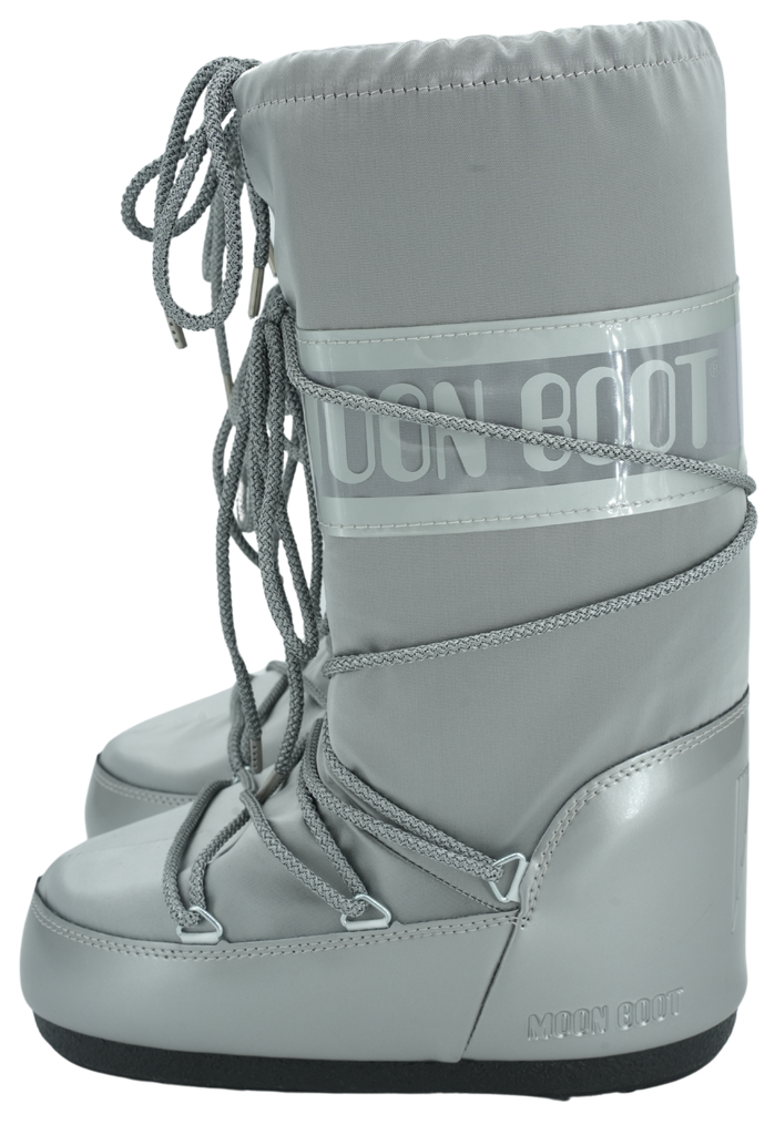 MOON BOOT - ICON GLANCE SILVER SATIN BOOTS