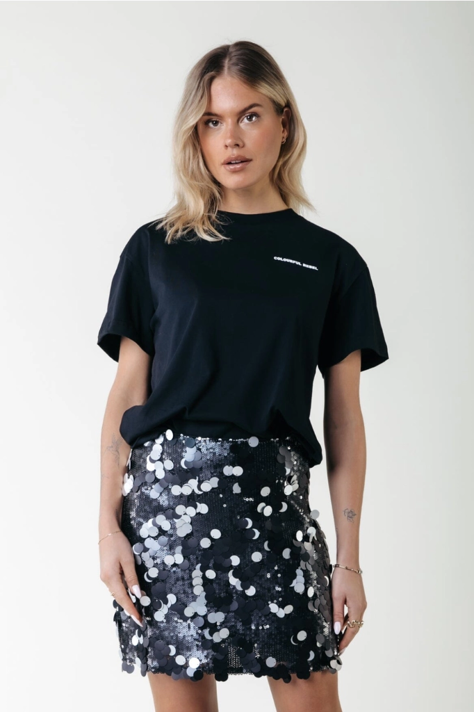 COLOURFUL REBEL - SILVER GREY "JILLY" SEQUIN SKIRT