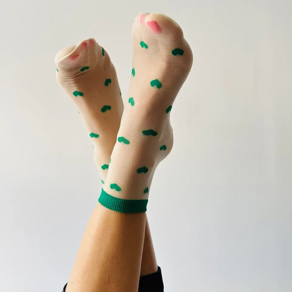 SOCKETTE - CHAUSSETTES "LOUISE" PETITS COEURS (Vert)