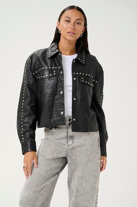 KAFFE - VESTE EN CUIR NOIRE "KACASSIE"