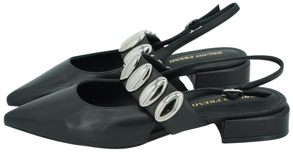 BRUNO PREMI - BLACK BALLERINAS WITH SILVER JEWELRY