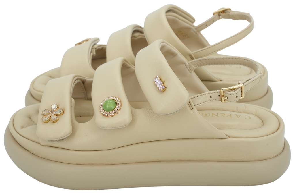 CAFÉ NOIR - BEIGE SANDALS WITH JEWELS