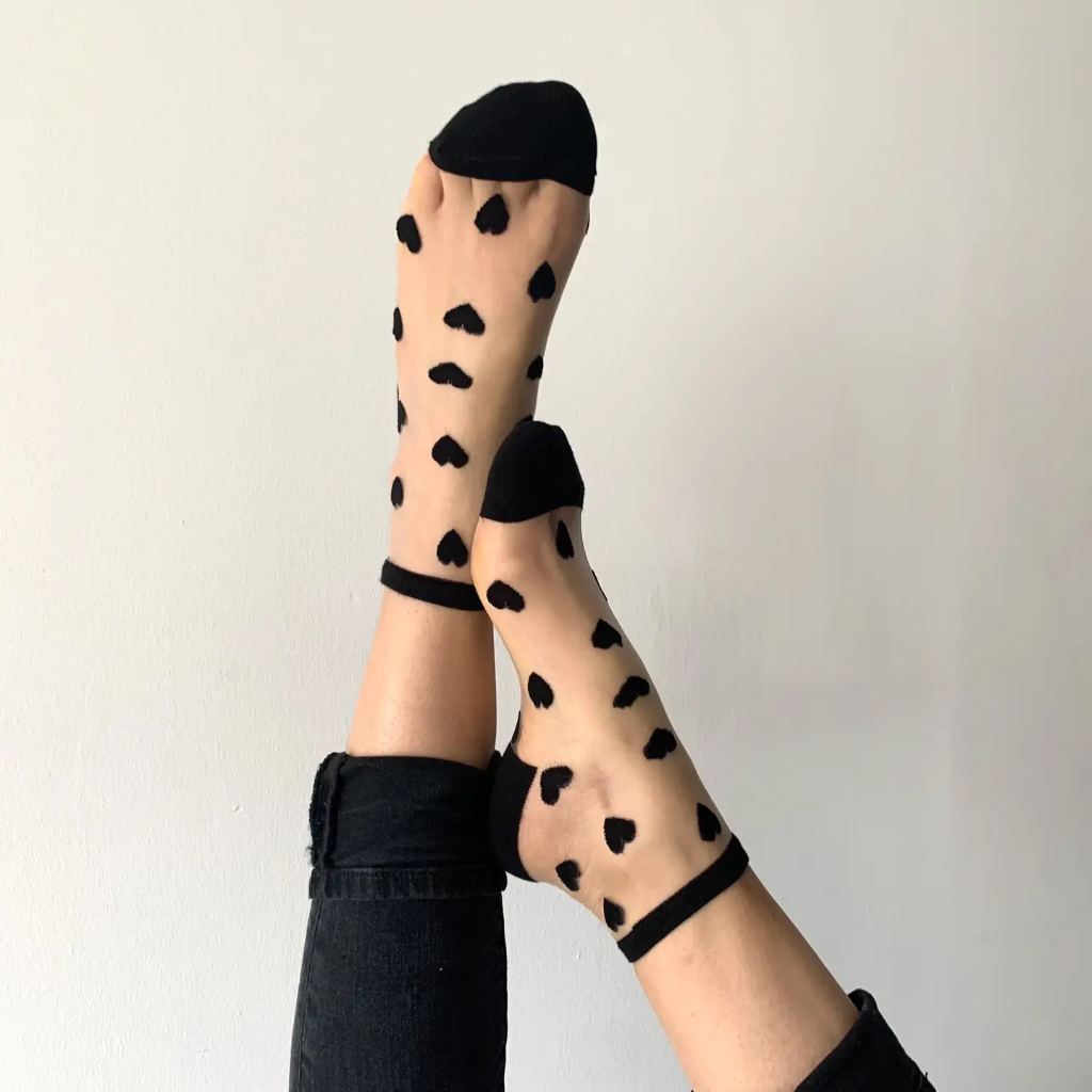SOCKETTE - CHAUSSETTES TRANSPARENTES COEURS (Noir)