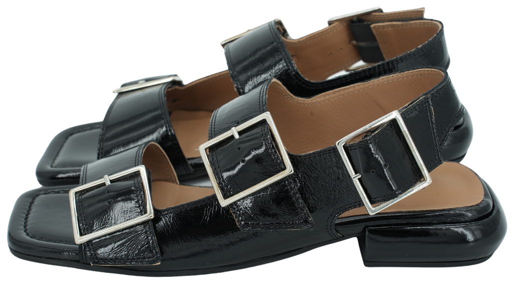 CARMENS - SANDALES À TALONS NOIRES VERNIES
