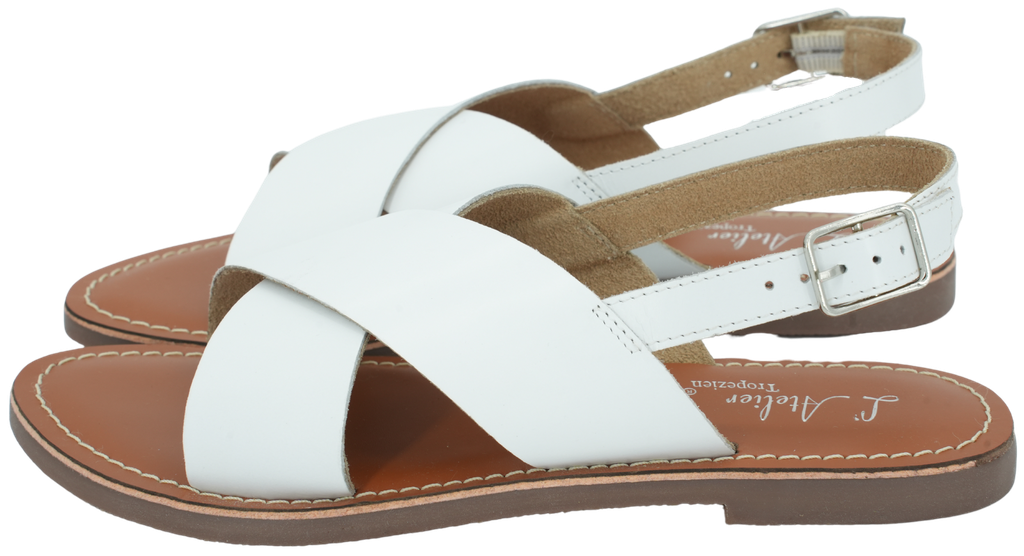 L'ATELIER TROPEZIEN - WEISSE SANDALEN MIT KREUZRIEMEN
