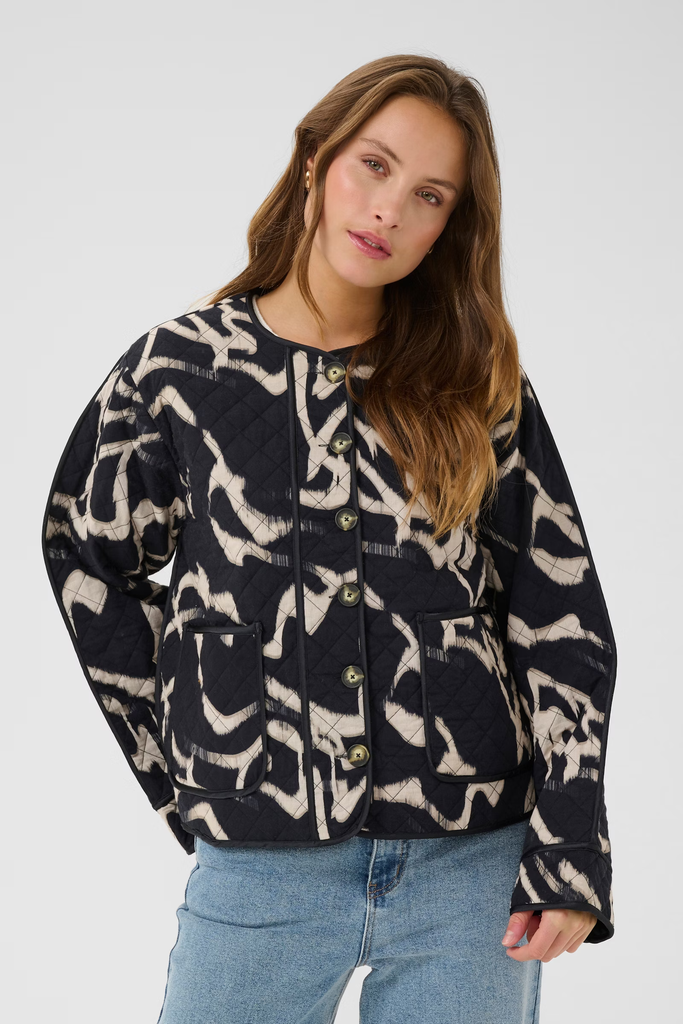 KAFFE - ZWART EN BEIGE "KAKAYLA" JAS