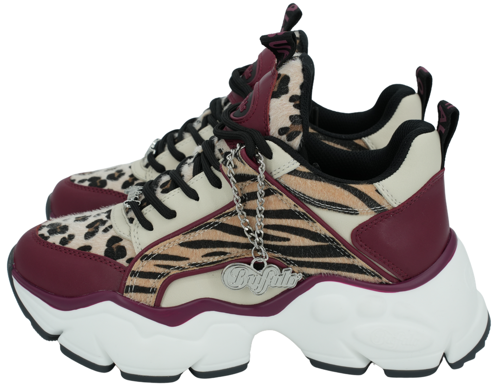 BUFFALO - "BINARY GLAM" BURGUNDY AND LEOPARD SNEAKERS