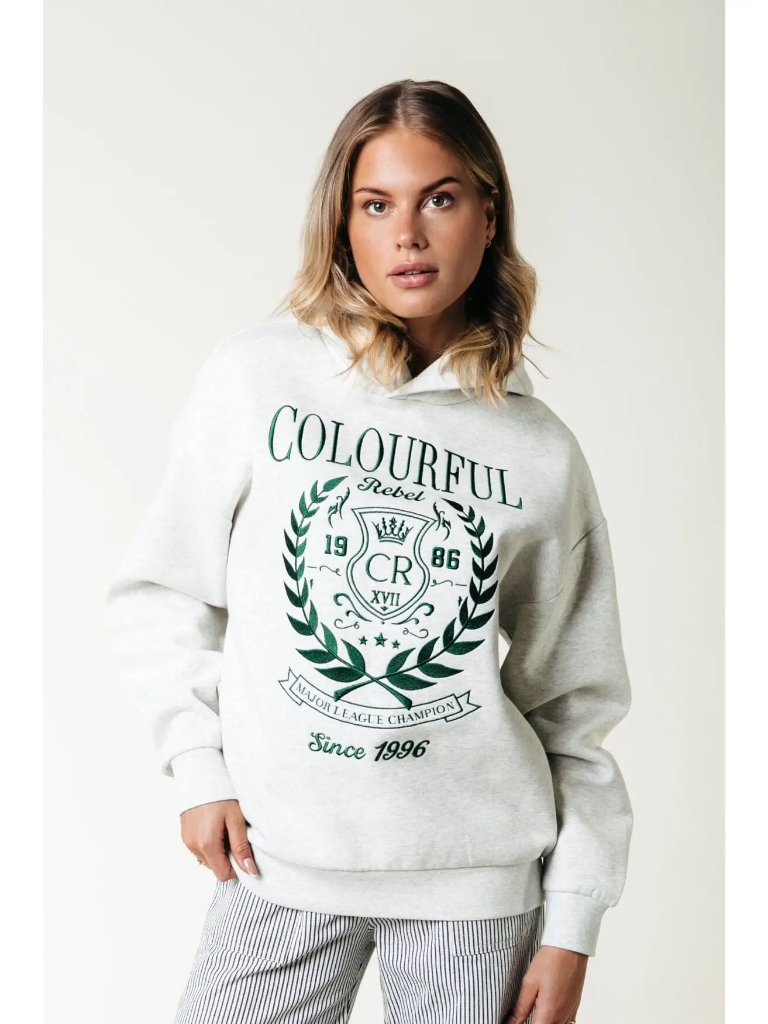COLOURFUL REBEL - HOODIE "COLLEGE 1986" GRIS ET VERT