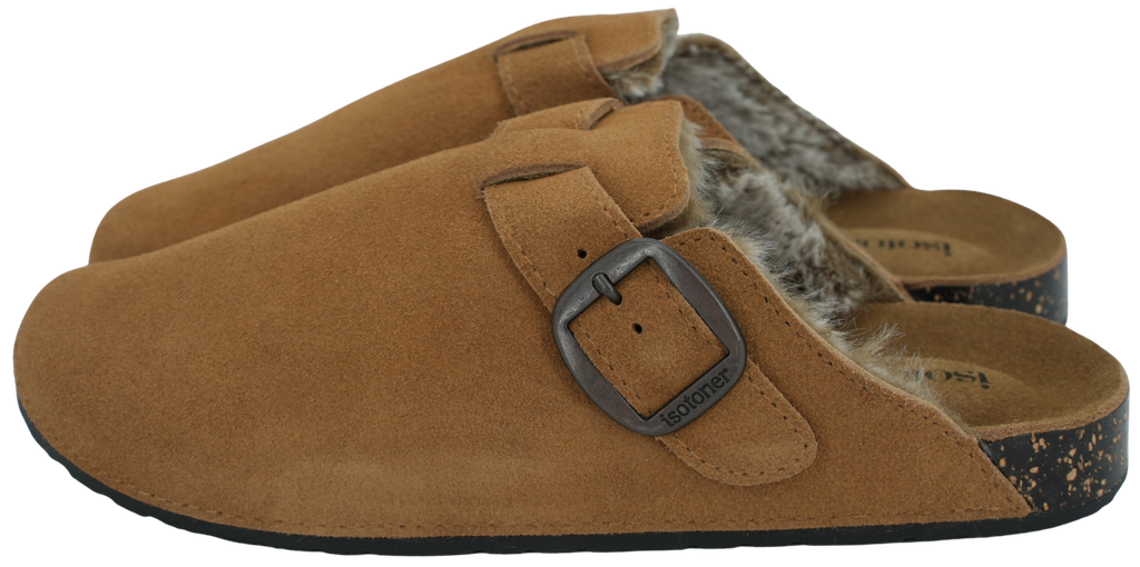 ISOTONER - CAMEL LEATHER FUR-LINED CLOGS