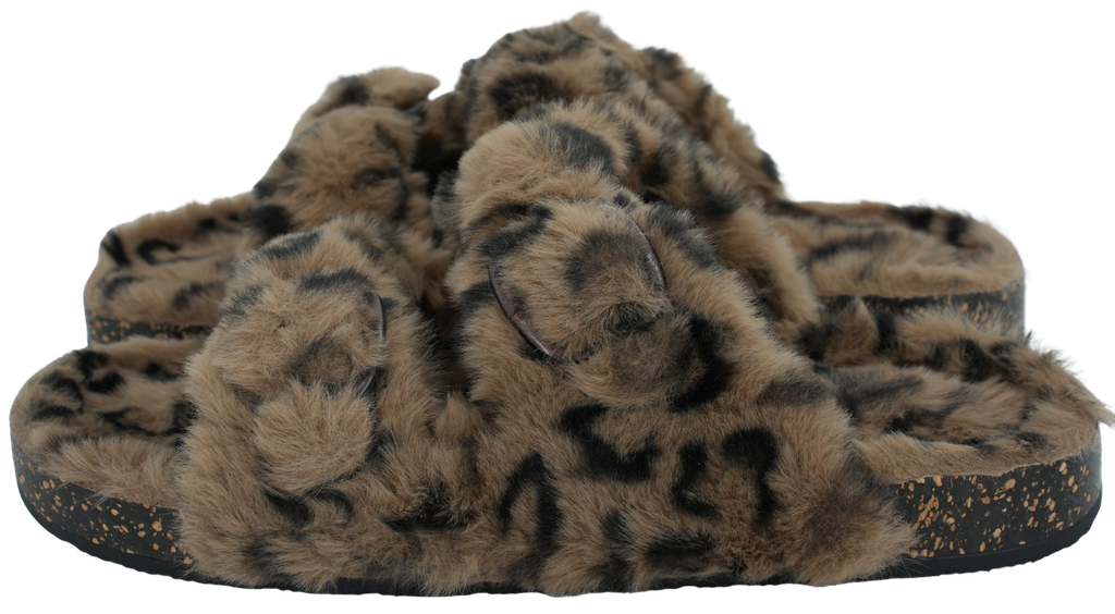 ISOTONER - LEOPARD-FUR-LINED DOUBLE-STRAP SANDALS