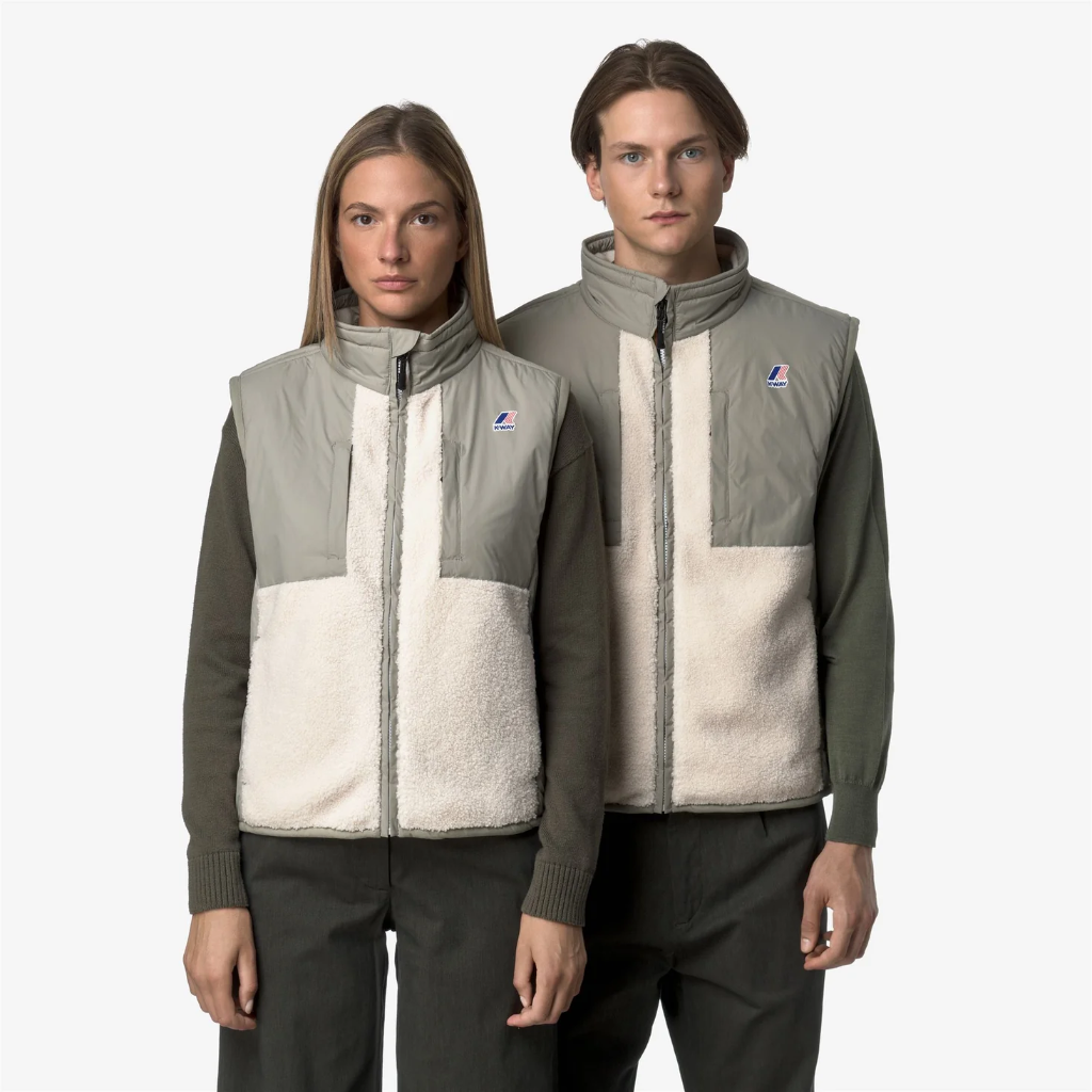 K-WAY - “VITAL 4.0 ORSETTO” GREEN AND ECRU VEST