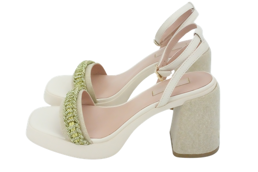 LUI JO - "GISELE 04" BEIGE AND GREEN HEELED SANDALS