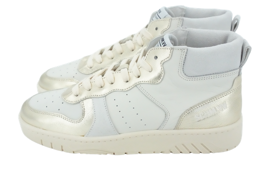 SCHMOOVE - WHITE AND GOLD "WINSTON GELO" MID SNEAKERS