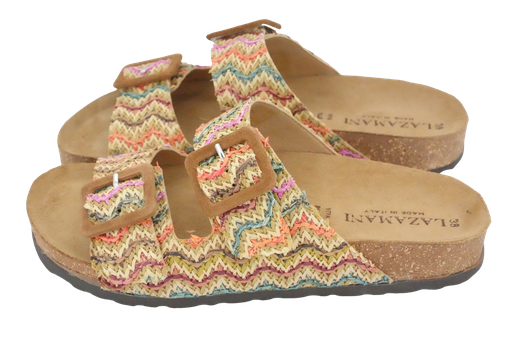 LAZAMANI - SANDALEN MIT ZWEI STREIFEN UND RAFFIA
