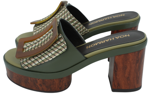 NOA HARMON - KHAKI-MULES „EDEN“ MIT ABSATZ