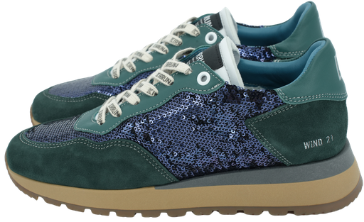 KIRRUNA - MARINEBLAUW EN GROENE “WIND 21” SNEAKERS
