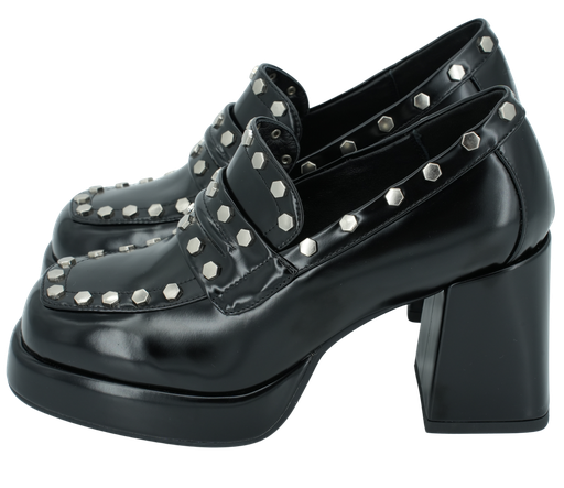 NOA HARMON - "CLEMENTINE" STUDDED BLACK HEEL LOAFERS