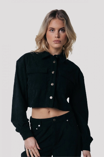 COLOURFUL REBEL - KORTE ZWARTE CORDUROY BLOUSE