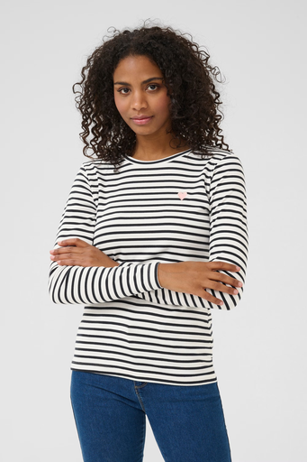 KAFFE - "LIDDY" LONG SLEEVE T-SHIRT WHITE AND BLACK