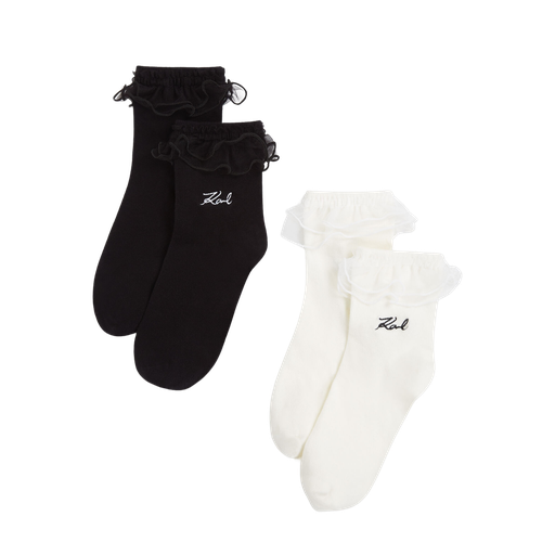 KARL LAGERFELD - „K/SIGNATURE“ WEISSE UND SCHWARZE SOCKEN MIT RÜSCHEN