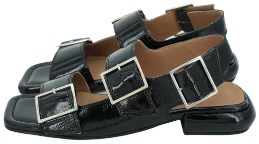 CARMENS - SANDALES À TALONS NOIRES VERNIES