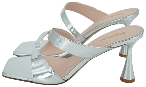 MI/MAI - „TARA“ SILBERNE MULES MIT ECKIGER ZEHENSCHUH