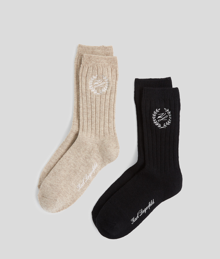 KARL LAGERFELD - "K/HOTEL" KARL CREST BLACK AND BEIGE SOCKS