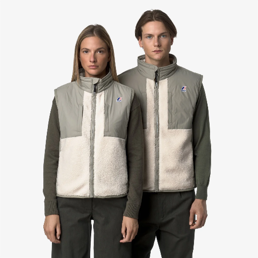 K-WAY - GILET "VITAL 4.0 ORSETTO" VERT ET ÉCRU