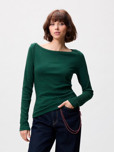 CATWALK JUNKIE - T-SHIRT COL BATEAU CÔTELÉ À MANCHES LONGUES VERT BOUTEILLE
