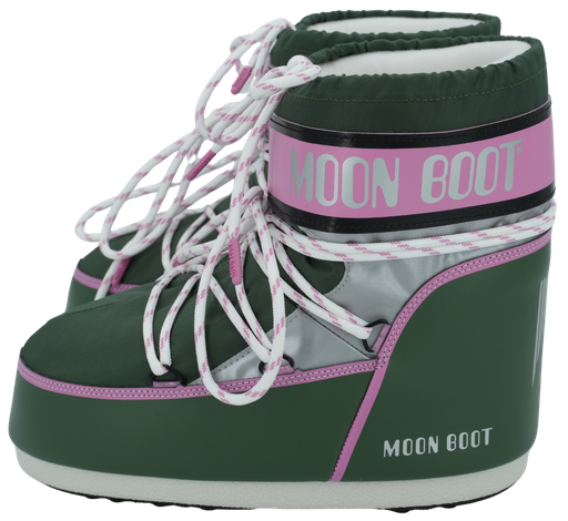 MOON BOOT - „ICON LOW SPACE RACING“ KHAKIS UND ROSA STIEFEL